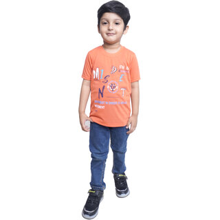 Kid Kupboard Cotton Boys T-Shirt, Orange, Half-Sleeves, 6-7 Years KIDS6745