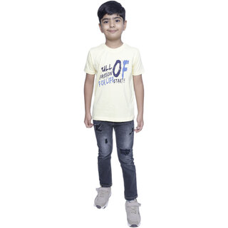 Kid Kupboard Cotton Boys T-Shirt, Light Yellow, Half-Sleeves, 7-8 Years KIDS6746