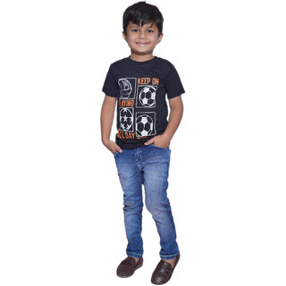Kid Kupboard Cotton Boys T-Shirt, Dark Black, Half-Sleeves, 6-7 Years KIDS6747