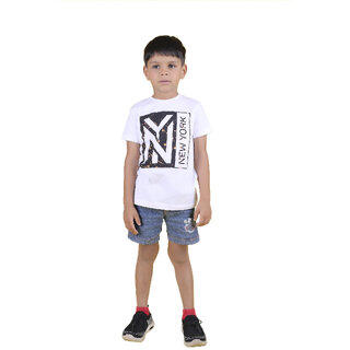 Kid Kupboard Cotton Boys T-Shirt, Light White, Half-Sleeves, 7-8 Years KIDS6748