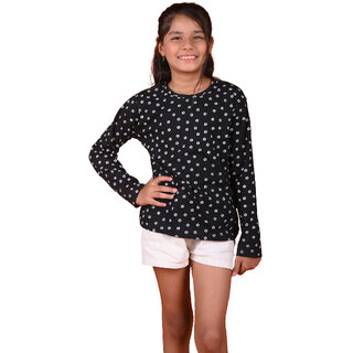 Kid Kupboard Cotton Girls T-Shirt, Black, Full-Sleeves, 9-10 Years KIDS6771