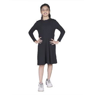 Kid Kupboard Cotton Girls A-Line Frock, Black, Full-Sleeves, 9-10 Years KIDS6774