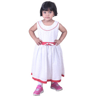 Kid Kupboard Cotton Girls A-Line Frock, White, Sleeveless, 5-6 Years KIDS6780
