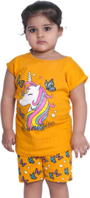 Kid Kupboard Cotton Girls T-Shirt and Short Set, Yellow, Half-Sleeves, 5-6 Years KIDS6797