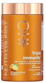 Nutriburst Triple Immunity Gummies with Vitamin C Zinc and Amla extract  No-Added Sugar  Orange Flavor  100 Vegetarian  60 Gummy
