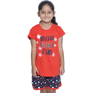 Kid Kupboard Cotton Girls T-Shirt and Short Set, Multicolor, Half-Sleeves, 7-8 Years KIDS6796