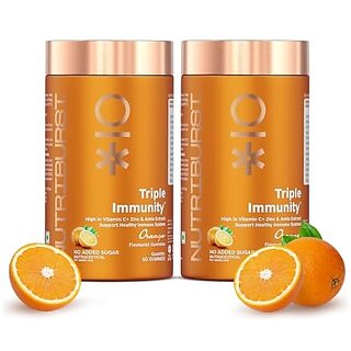 Nutriburst Triple Immunity Gummies with Vitamin C Zinc and Amla extract  No-Added Sugar  Orange Flavor  100 Vegetarian  (Pack of 2 X 60 Gummy)