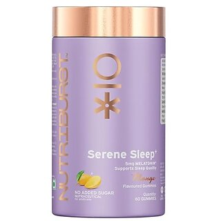 Nutriburst Serene Sleep 5MG Melatonin Gummies for Quality Deep Sleep Fresh Wake Up  No Stress  Anxiety  Natural Non-Addictive Non Habit Forming No Added Sugar Sleep-Aid  Mango Flavor (60 Gummy)