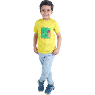 Kid Kupboard Cotton Boys T-Shirt, Yellow, Half-Sleeves, 6-7 Years KIDS6804