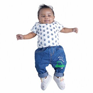 Kid Kupboard Cotton Baby Boys T-Shirt, White, Half-Sleeves, 3-6 Months KIDS6819