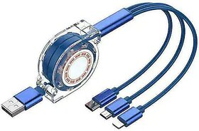 Digimate Retractable 2.4 A Multi Pin (Type C, Micro, Lightning 8 Pin Cable 1 Meter (Blue)