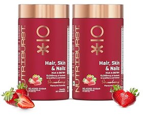 Nutriburst Biotin Gummies for Healthy Hair Skin  Nails Growth  With High Potency 10000 mcg of Sesbania Extract Natural BiotinFolic Acid  No-Added Sugar Strawberry Flavor(Pack of 2 X 60 Gummy)