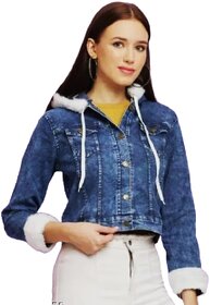 Minha Denim Womens Fancy Glamorous Jacket with Hood Cap  Stylish and Trendy Outerwear for Casual and Evening Wear