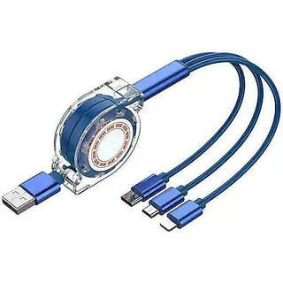 Digimate Retractable 2.4 A Multi Pin (Type C, Micro, Lightning 8 Pin Cable 1 Meter (Blue)