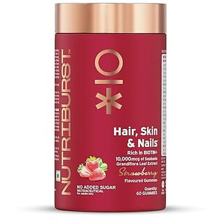 Nutriburst Biotin Gummies for Healthy Hair Skin  Nails Growth  With High Potency 10000 mcg of Sesbania Extract Natural BiotinFolic Acid  Multivitamins No-Added Sugar Strawberry Flavor60 Gummy
