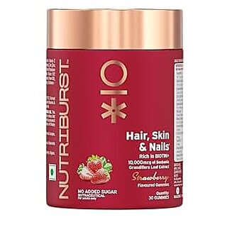 Nutriburst Biotin Gummies for Healthy Hair Skin  Nails Growth  With High Potency 10000 mcg of Sesbania Extract Natural BiotinFolic Acid  Multivitamins  No Added Sugar Strawberry Flavor30 Gummy