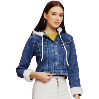 Minha Denim Womens Fancy Glamorous Jacket with Hood Cap  Stylish and Trendy Outerwear for Casual and Evening Wear