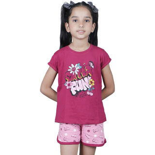 Kid Kupboard Cotton Girls T-Shirt and Short Set, Multicolor, Half-Sleeves, 7-8 Years KIDS6831