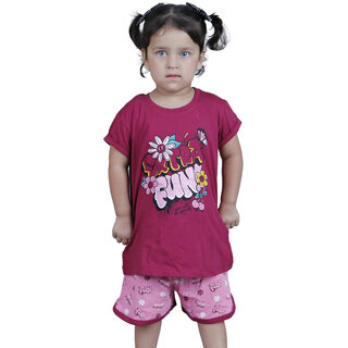 Kid Kupboard Cotton Girls T-Shirt and Short Set, Multicolor, Half-Sleeves, 5-6 Years KIDS6832