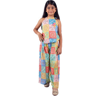 Kid Kupboard Cotton Girls Jumpsuit, Multicolor, Sleeveless, 9-10 Years KIDS6834