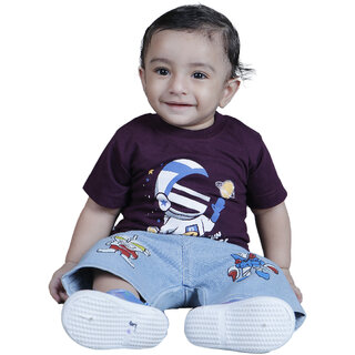 Kid Kupboard Cotton Baby Boys T-Shirt, Dark Purple, Half-Sleeves, 9-12 Months KIDS6836