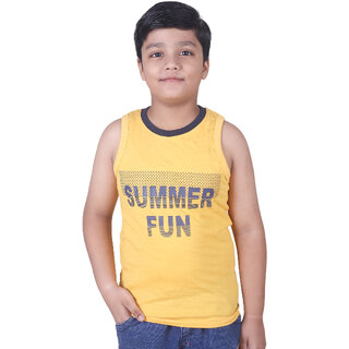 Kid Kupboard Cotton Boys T-Shirt, Yellow, Sleeveless, 8-9 Years KIDS6843