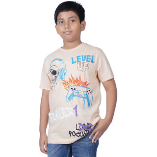 Kid Kupboard Cotton Boys T-Shirt, Beige, Half-Sleeves, 8-9 Years KIDS6844