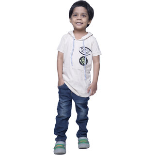 Kid Kupboard Cotton Boys T-Shirt, White, Half-Sleeves, 6-7 Years KIDS6845