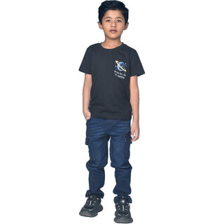Kid Kupboard Cotton Boys T-Shirt, Black, Half-Sleeves, 7-8 Years KIDS6850