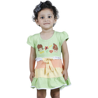 Kid Kupboard Cotton Baby Girls A-Line Frock, Light Green, Half-Sleeves, 3-4 Years KIDS6877
