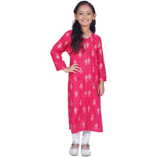 Kid Kupboard Cotton Girls Kurti, Pink, Full-Sleeves, 8-9 Years KIDS6882