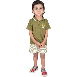 Kid Kupboard Cotton Baby Boys & Baby Girls T-Shirt, Olive Green, Half-Sleeves, 3-4 Years KIDS6895