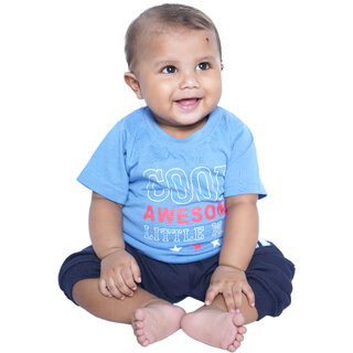 Kid Kupboard Cotton Baby Boys T-Shirt, Light Blue, Half-Sleeves, 9-12 Months KIDS6899