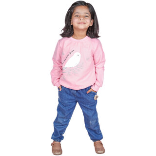 Kid Kupboard Cotton Girls Sweatshirt, Light Pink, Full-Sleeves, 5-6 Years KIDS6931