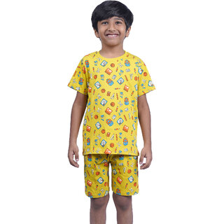Kid Kupboard Cotton Boys T-Shirt and Short Set, Light Yellow, Half-Sleeves, 7-8 Years KIDS6883