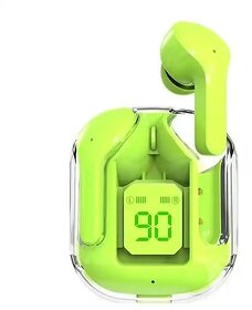 Wireless Earbuds, Transparent Charging Case and LED Digital Display, Bluetooth Earphones with ENC Noise Cancelling, Touch Control, Google Assistant and Siri Support (Green)