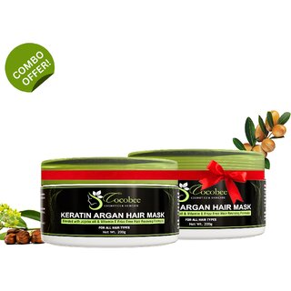 COCOBEE Keratin Argan Oil Hair Mask Pack of 2  400gm, Deep Conditioning Treatment for Smooth  Healthy  Shiny Hair