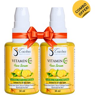 COCOBEE Vitamin C Face Serum Pack of 2, 60ml  Brightening  Hydrating Serum for Glowing Skin