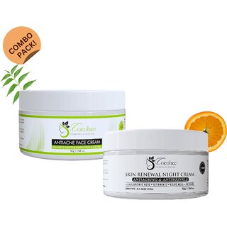 COCOBEE Anti-Acne Face Cream 50g  Skin Renewal Night Cream 50g Combo  Hydrating  Rejuvenating