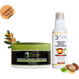 COCOBEE Keratin Argan Hair Mask  Serum Set  200g Hair Mask + 100ml Hair Serum  For All Hair Types (300g)