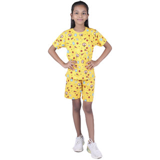 Kid Kupboard Cotton Girls T-Shirt and Short, Light Yellow, Half-Sleeves, 11-12 Years KIDS6937