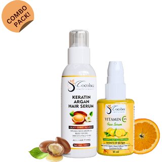 COCOBEE Keratin Argan Hair Serum 100ml  Vitamin C Face Serum 30ml - Hair Repair  Skin Brightening