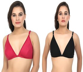 Woman's Innerwear Cotton Bra for Woman  Non Wired  Non Padded  Front-Open Plunge Bra Combo Pack of 2 Pcs Set