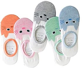 Cotton Anti Slip Ultra-Thin Loafer Length No Thumb Socks (MultiColor, Free Size) - Set of -2