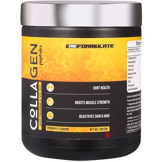 Reformulate I Colla Gen Powder Peptides With Hadjod  Vitamin D3 I Joint Health I Boosts Muscle Strength I Beautifies Skin  Hair I Pine Apple I 300 GM
