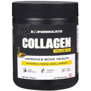 Reformulate I CollaGen Plus+ Improves Bone Health Hydrolyzed Collagen I Highly Bioavailable I Hair I Skin I Nails I Bones I Joints I Nutraceutical I Non-Veg I Pine Apple I 300 GM