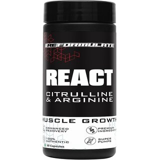 Reformulate I React I Citrulline  Arginine I Muscle Growth I Enhanced Recovery I Premium Ingredients I 100 Authentic I Super Pumps I 90 Capsules