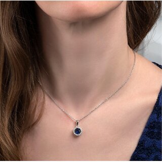 Radiant Blue Stone With American Diamond Halo Pendant For Women Classic and Sparkling