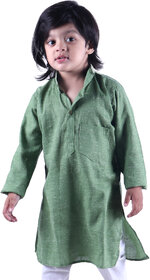 Kid Kupboard Cotton Boy's Kurta and Pyjama Set, Green/White, Full-Sleeves, 5-6 Years KIDS6941