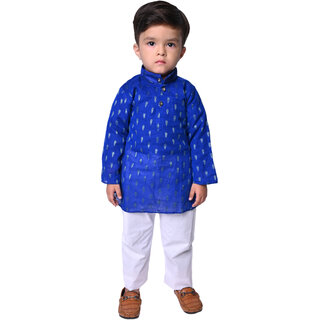 Kid Kupboard Cotton Baby Boy's Kurta and Pyjama Set, Blue/White, Full-Sleeves, 2-3 Years KIDS6939
